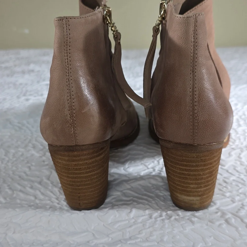 Sam‎ Edelman Mariella Leather Ankle Booties Tan Button Block Heel 7.5